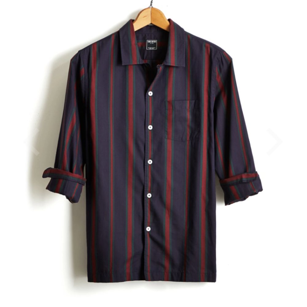 Todd Snyder Camp Collar Stripe Long Sleeve Shirt